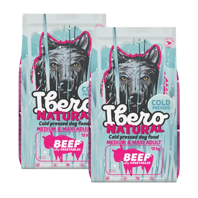 Ibero Cold Press Dog Medium &amp; Maxi Adult Beef - 2x12kg