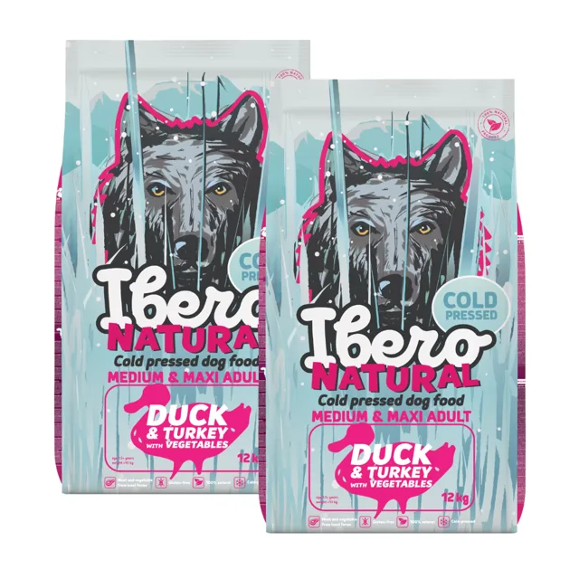 Ibero Cold Press Dog Medium &amp; Maxi Adult Duck&amp;Turkey - 2x12kg