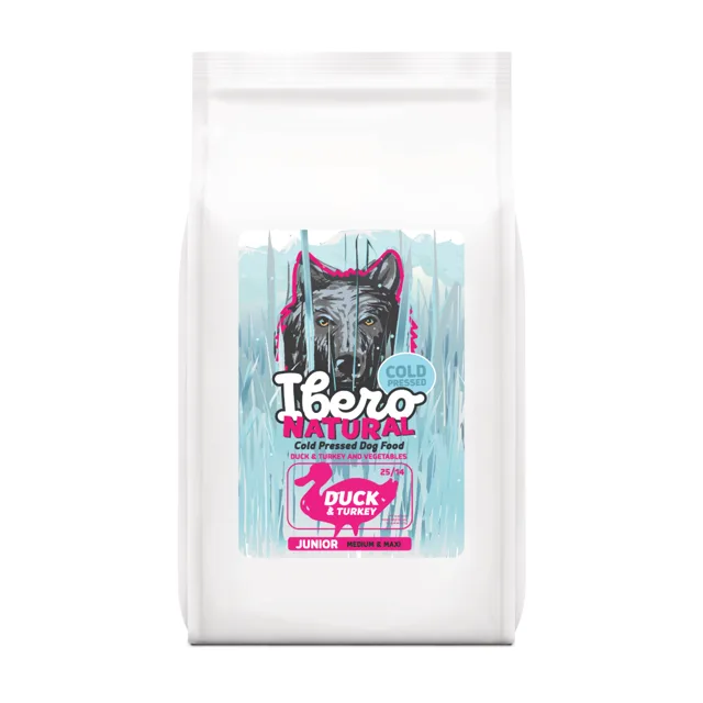 Ibero Cold Press Dog Medium &amp; Maxi Junior Duck&amp;Turkey - 12 + 3kg GRATIS