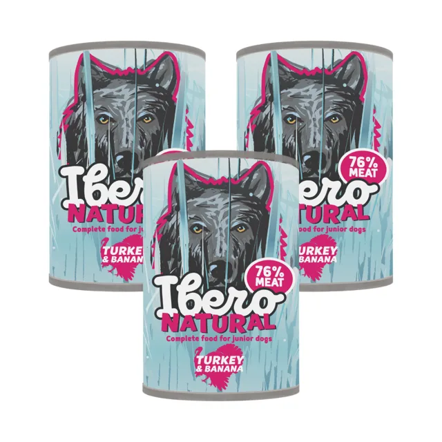Ibero Complete Low Grain Junior Turkey &amp; Banana - 3x400g