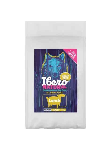 Ibero Grain Free Dog Medium &amp; Maxi Adult Lamb - 12 + 2kg GRATIS