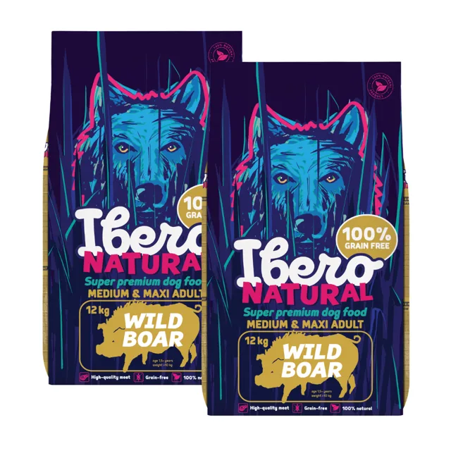 Ibero Grain Free Dog Medium &amp; Maxi Adult Wild Boar - 2x12kg