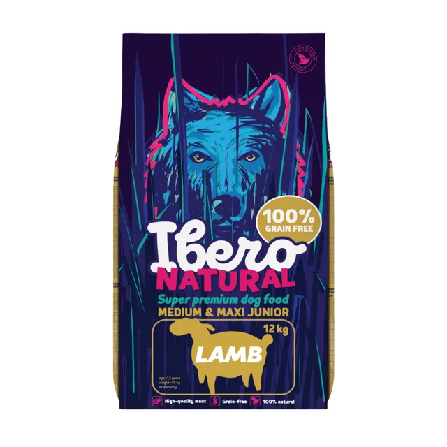 Ibero Grain Free Dog Medium &amp; Maxi Junior Lamb - 12kg