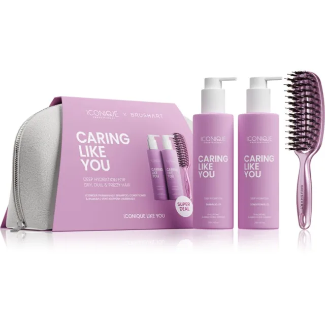ICONIQUE Professional CARING LIKE YOU Set Shampoo 250 ml Conditioner 250 ml BrushArt Brush dárková sada na vlasy a vlasovou pokožku