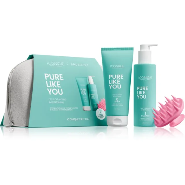 ICONIQUE Professional PURE LIKE YOU Set Shampoo 250 ml Scrub 200 ml BrushArt Massage Brush dárková sada na vlasy a vlasovou pokožku