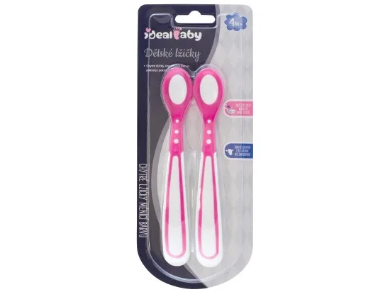 Ideal Baby dětská lžička měnící barvu 4m+ růžová 2 ks