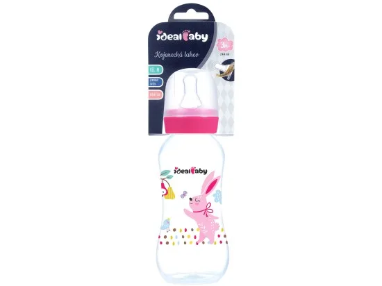 Ideal Baby kojenecká láhev se silikonovou savičkou 3m+, vel. M, růžová/tmavě růžová 240 ml