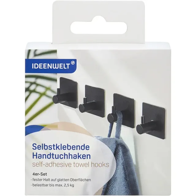 IDEENWELT Háčky do koupelny Černá 4 ks