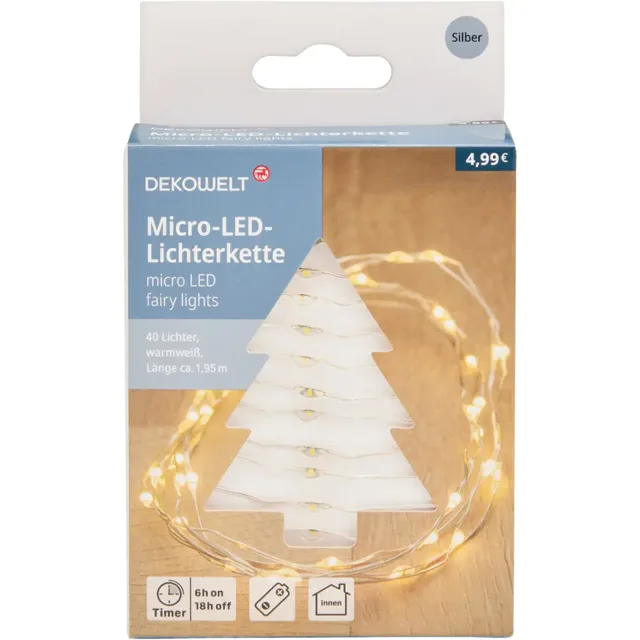 IDEENWELT LED Micro řetěz 2,25 m stříbrný