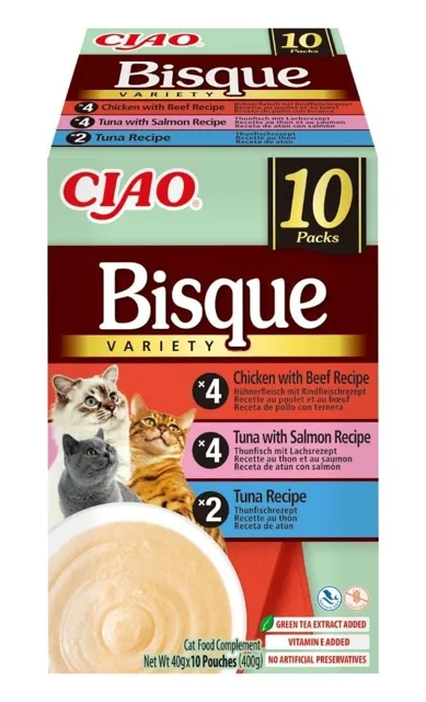 INABA Cat Ciao Bisque Variety 10x40g mix polévka krém s tuňákem, hovězím a kuřecím masem pro kočky