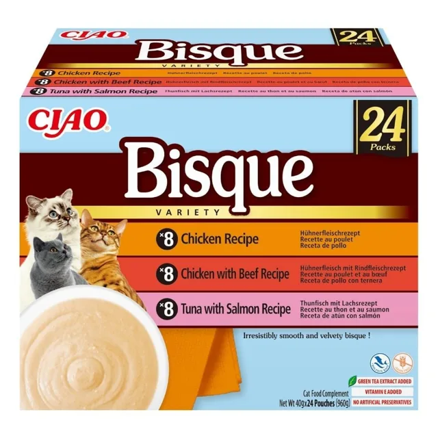 INABA Cat Ciao Bisque Variety 24x40g mix polévka krém s kuřecím, hovězím a rybím masem pro kočky