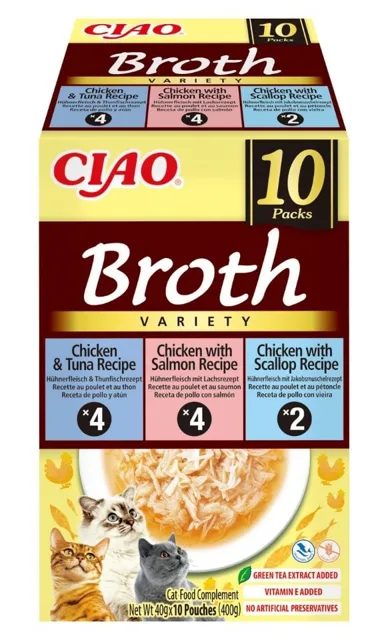 INABA Cat Ciao Broth Variety 10x40g mix vývaru s kuřetem, rybou a hřebenatkami