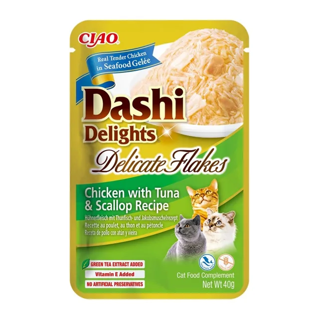 INABA Cat Dashi Delights Delicate Flakes Chicken, tuna and scallops 40g