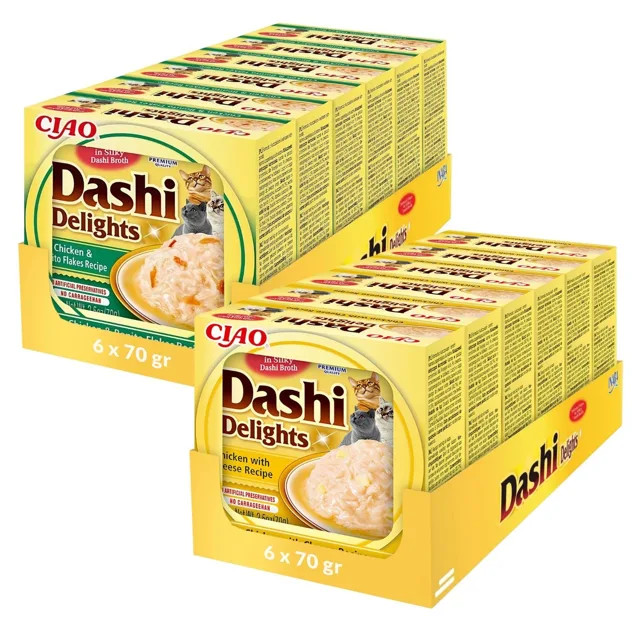 INABA Cat Dashi Delights Kuře, tuňák bonito a kuře, sýr 12x70 g