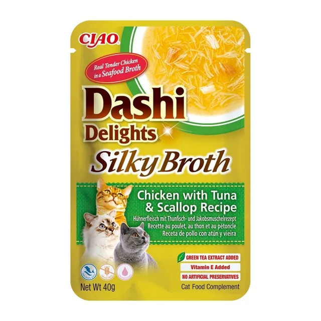 INABA Cat Dashi Delights Silky Broth Kuře, tuňák a mušle 40g