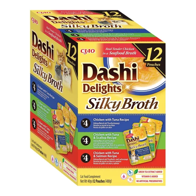 INABA Cat Dashi Delights Silky Broth Mix příchutí s kuřecím masem a tuňákem 12x40 g