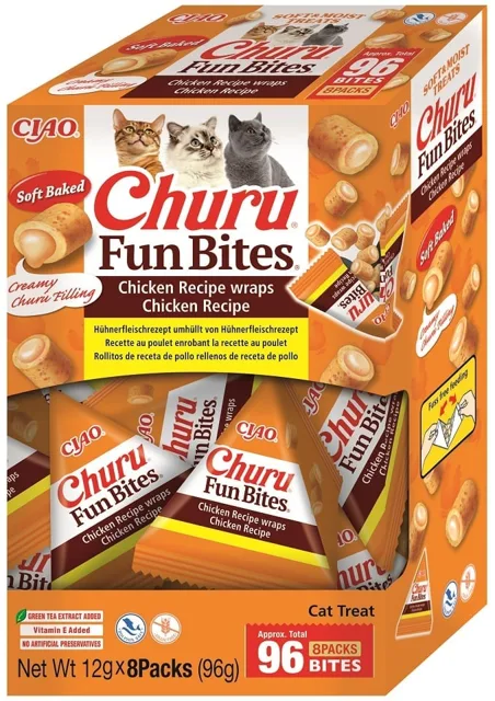 INABA Cat Fun Bites Chicken 8x12g wrapy s kuřecím masem pro kočky