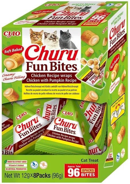 INABA Cat Fun Bites Chicken with Pumpkin 8x12g wrapy s kuřecím masem a dýní pro kočky