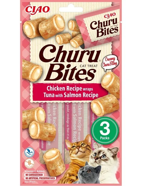 INABA Churu Bites Chicken tuna&amp;salmon wrap 3x10g s tuňákem a lososem