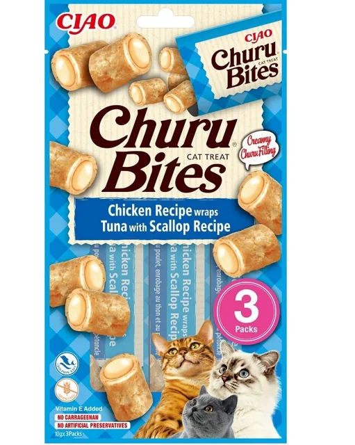 INABA Churu Bites Chicken tuna&amp;scallop wrap 3x10g s tuňákem a mušlemi