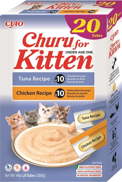 INABA Churu Cat Kitten 20x14g tuňák a kuřecí krémová pochoutka pro koťata