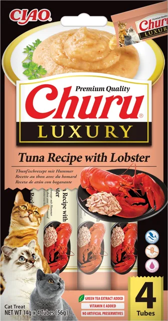 INABA Churu Cat Luxury krémový kočičí pamlsek s tuňákem a humrem 4x14 g