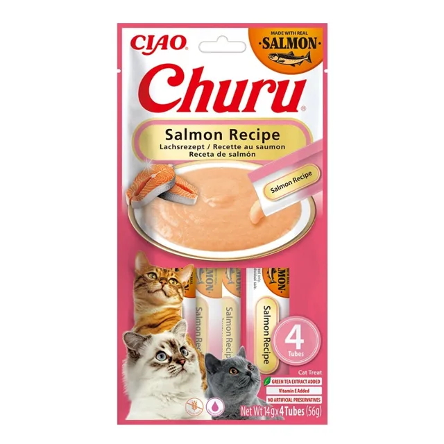INABA Churu Cat Salmon 4x14g krémová pochoutka pro kočky s příchutí lososa