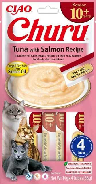 INABA Churu Cat Senior Tuna with Salmon 4x14g krémová pochoutka pro starší kočky s tuňákem a lososem