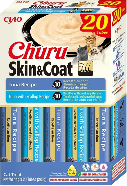 INABA Churu Cat Skin Coat 20x14g tuňák a krevety krémová pochoutka pro kočky