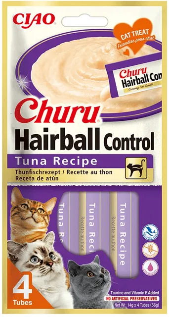 INABA Churu Hairball Tuna 4x14 g detoxikační kúra s tuňákem
