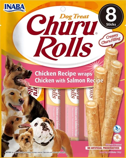 INABA Churu Rolls Chicken 8x12g s kuřecím masem a lososem