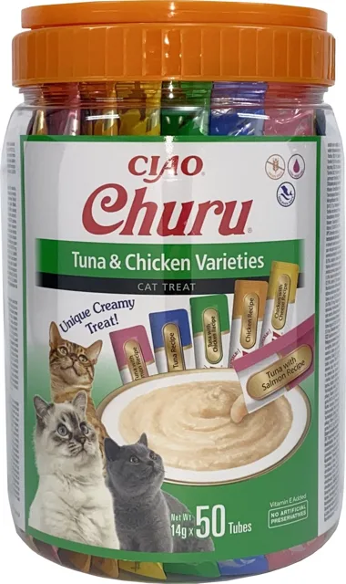 INABA Churu Variety Tuna&amp;Chicken tuňák s kuřecím masem pro kočky sklenice 50x14g (700g)