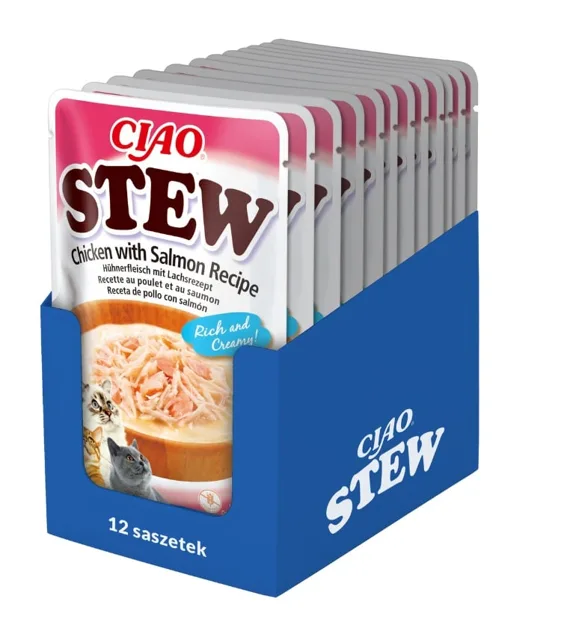 INABA CIAO Stew Dušené kuře a losos 12x40g