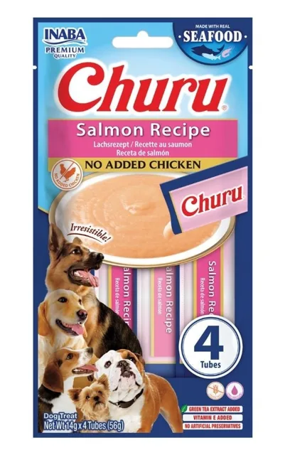 INABA Dog Churu Fish Based Salmon Recipe 4x14g krémové pamlsky s lososem pro psy