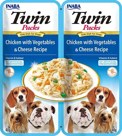 INABA Dog Twin Kuřecí maso, zelenina a sýr ve vývaru pro psy 2x40 g