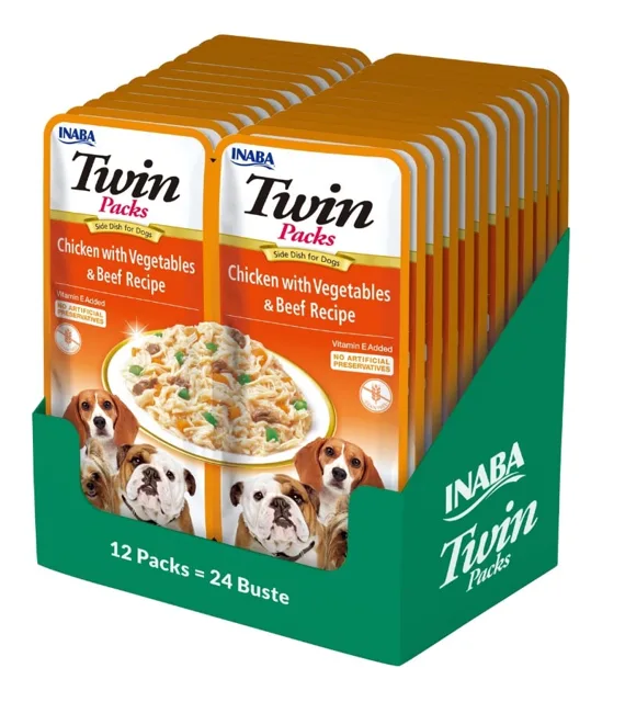 INABA Dog Twin Kuřecí, zelenina a hovězí maso ve vývaru pro psy 24x40 g