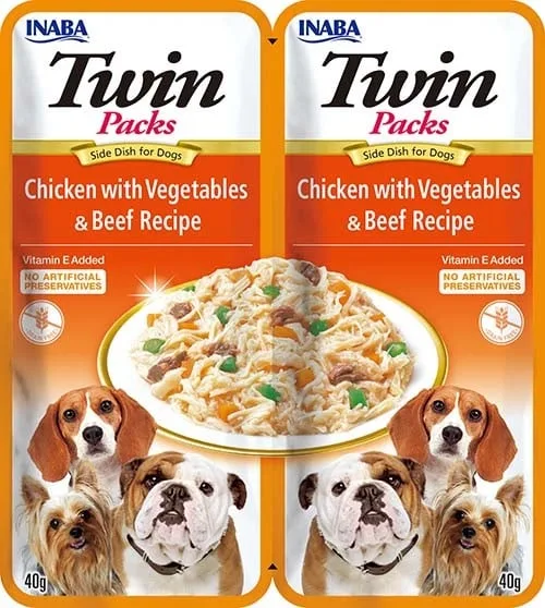 INABA Dog Twin Kuřecí, zelenina a hovězí maso ve vývaru pro psy 2x40 g