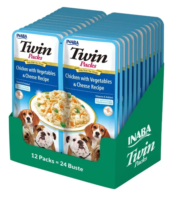 INABA Dog Twin kuřecí, zelenina a sýr ve vývaru pro psy 24x40 g