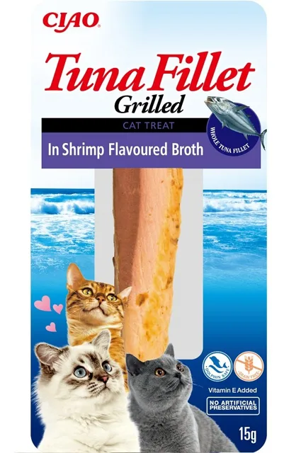 INABA Tuna fillet in shrimp broth 15g filet z tuňáka ve vývaru s krevetovou příchutí pro kočky