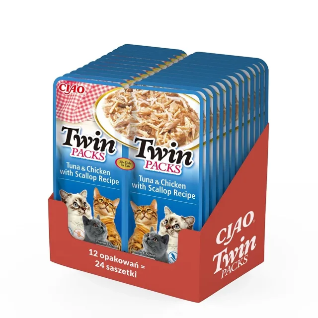 INABA Twin Tuňák s kuřecím masem a mušlemi ve vývaru pro kočky 24x40 g