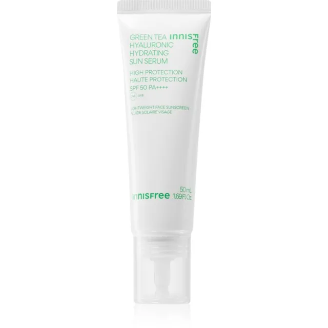 innisfree Green Tea Hyaluronic Sun Serum hydratační ochranný fluid se zklidňujícím účinkem SPF 50+ 50 ml