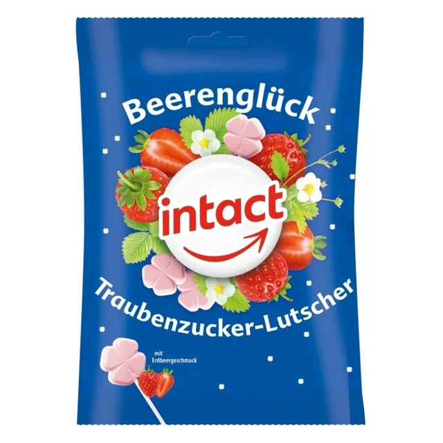 INTACT Hroznový cukr jahodová lízátka 10 ks