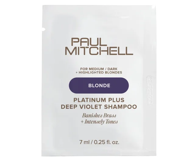 Intenzivní neutralizační šampon pro blond a melírované vlasy Paul Mitchell Blonde Platinum Plus Deep Violet Shampoo - 7 ml