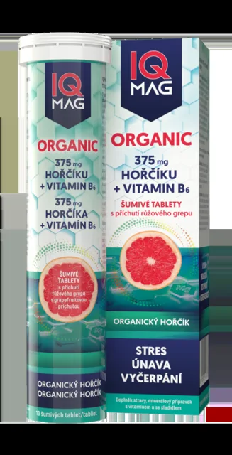 IQ Mag ORGANIC Hořčík 375 mg + vitamín B6 13 šumivých tablet