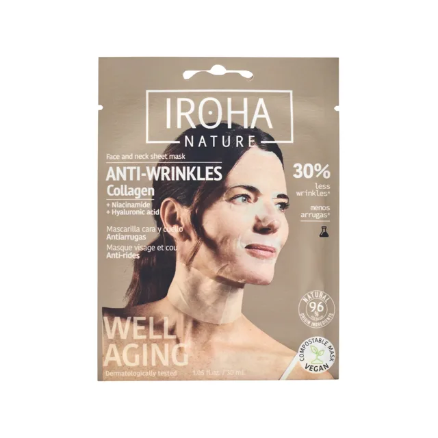 Iroha Bavlněná maska na obličej a krk Anti-Age Face & Neck Mask 30 ml