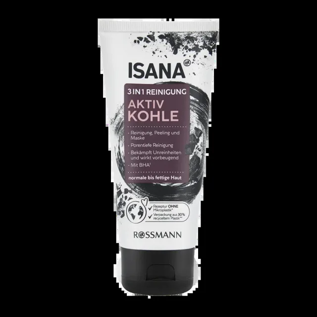 ISANA Pleťový peeling s aktivním uhlím 3v1 100 ml