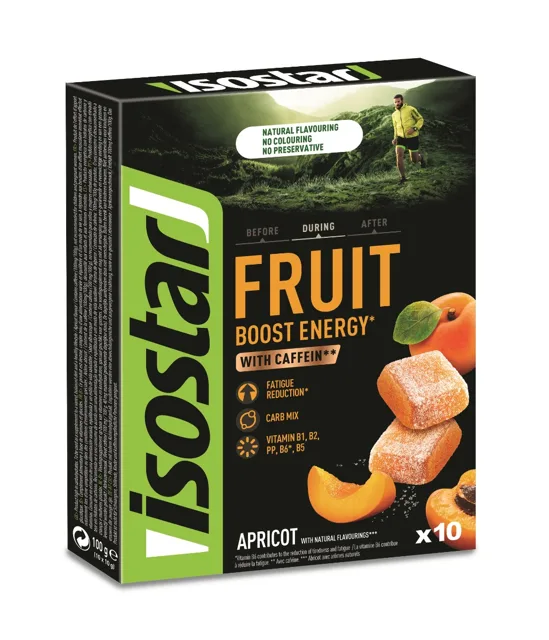 Isostar Fruit Boost Energy meruňka želé s kofeinem 10x10 g