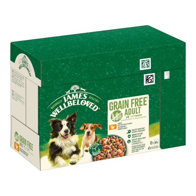 James Wellbeloved Adult Dog Hypoallergenic krůtí se zeleninou v omáčce - 12 x 90 g