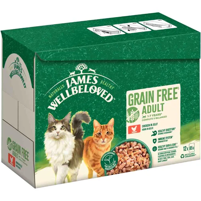James Wellbeloved Grain Free Adult Cat Hypoallergenic kuřecí - Výhodné balení: 48 x 85 g