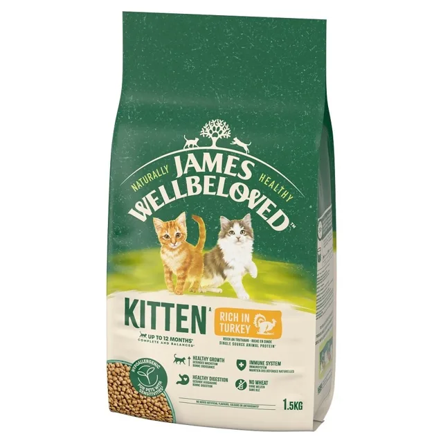 JAMES WELLBELOVED Kitten 1,5 kg suché kompletní krmivo pro koťata do 12 měsíců s vysokým obsahem krůtího masa a rýže